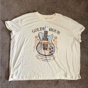 Maurices Cream Graphic Tee with Guitar Design NWT